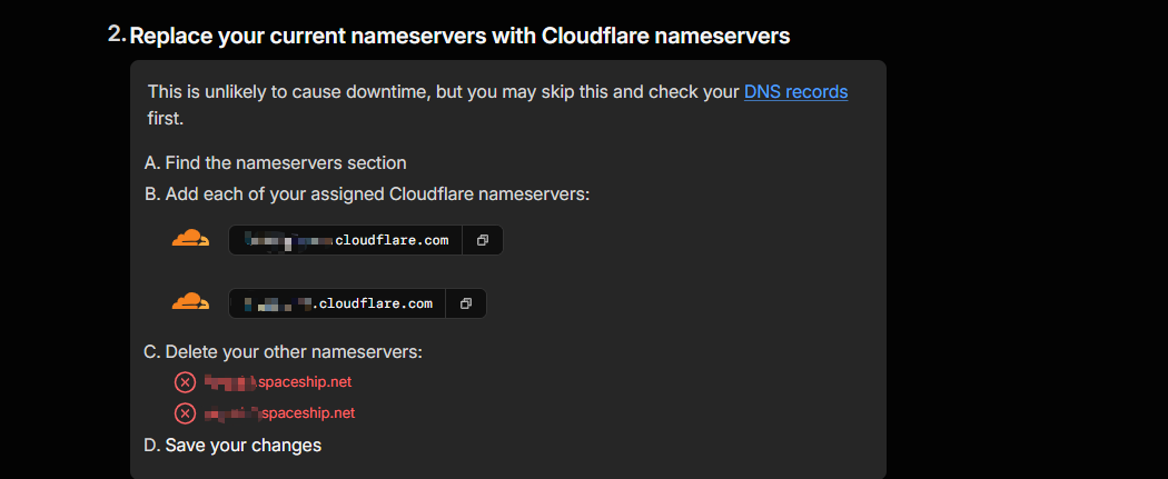 复制 Cloudflare 名称服务器